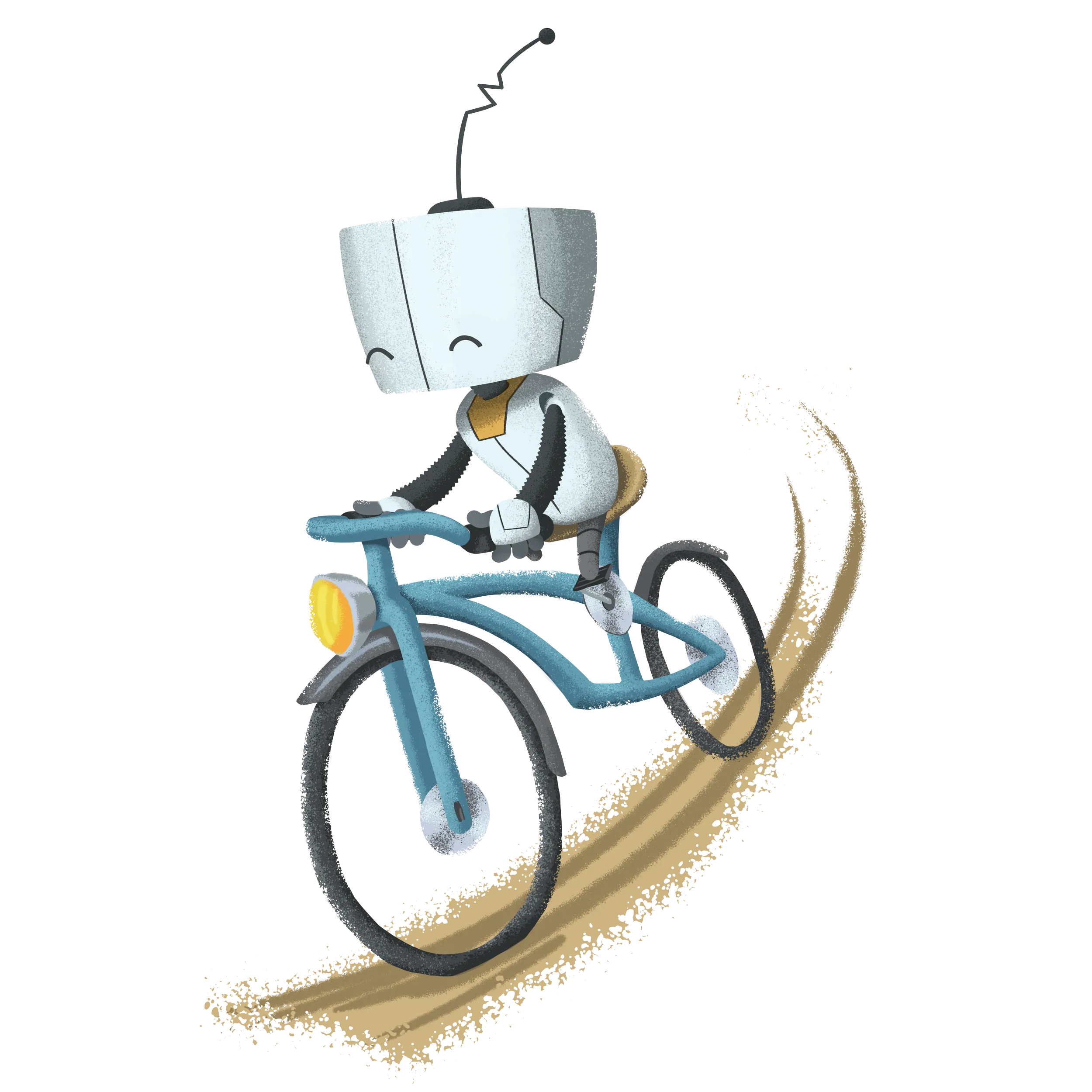 SurveyGizmo illustration of a robot riding a bicycle.