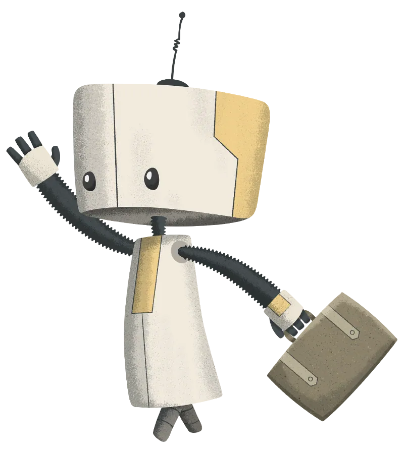 SurveyGizmo illustration of a business-themed robot character.