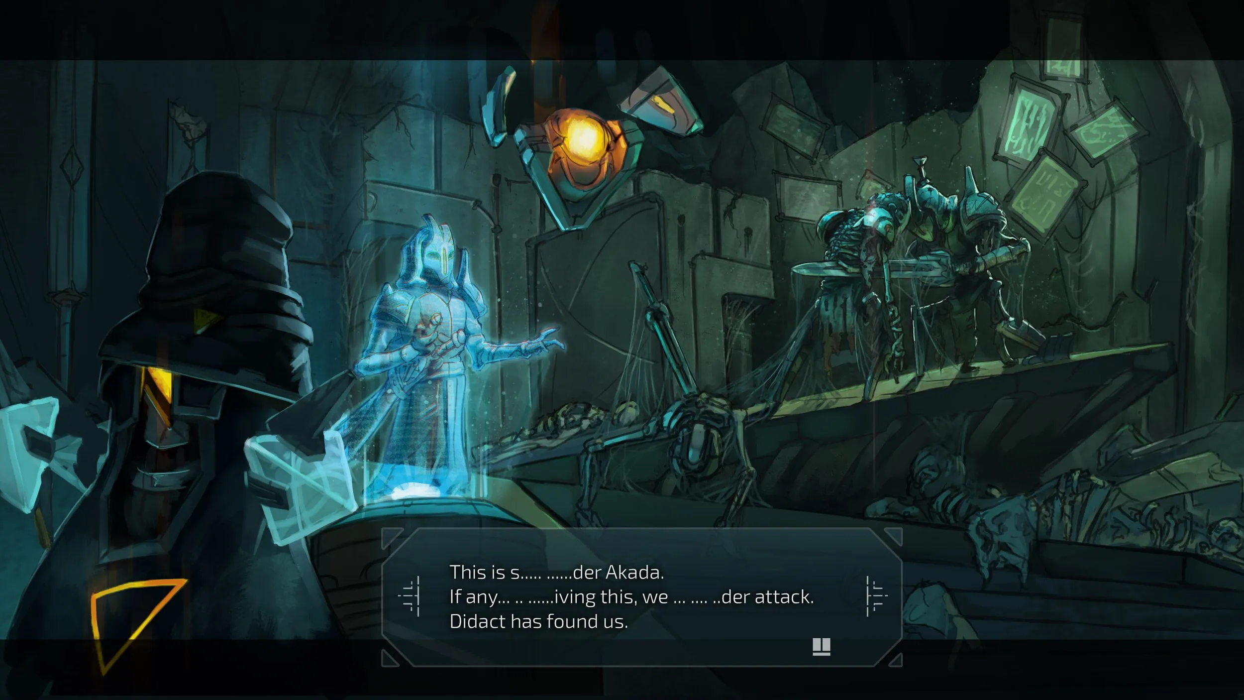A Reliquary cutscene scene set inside a cavern.
