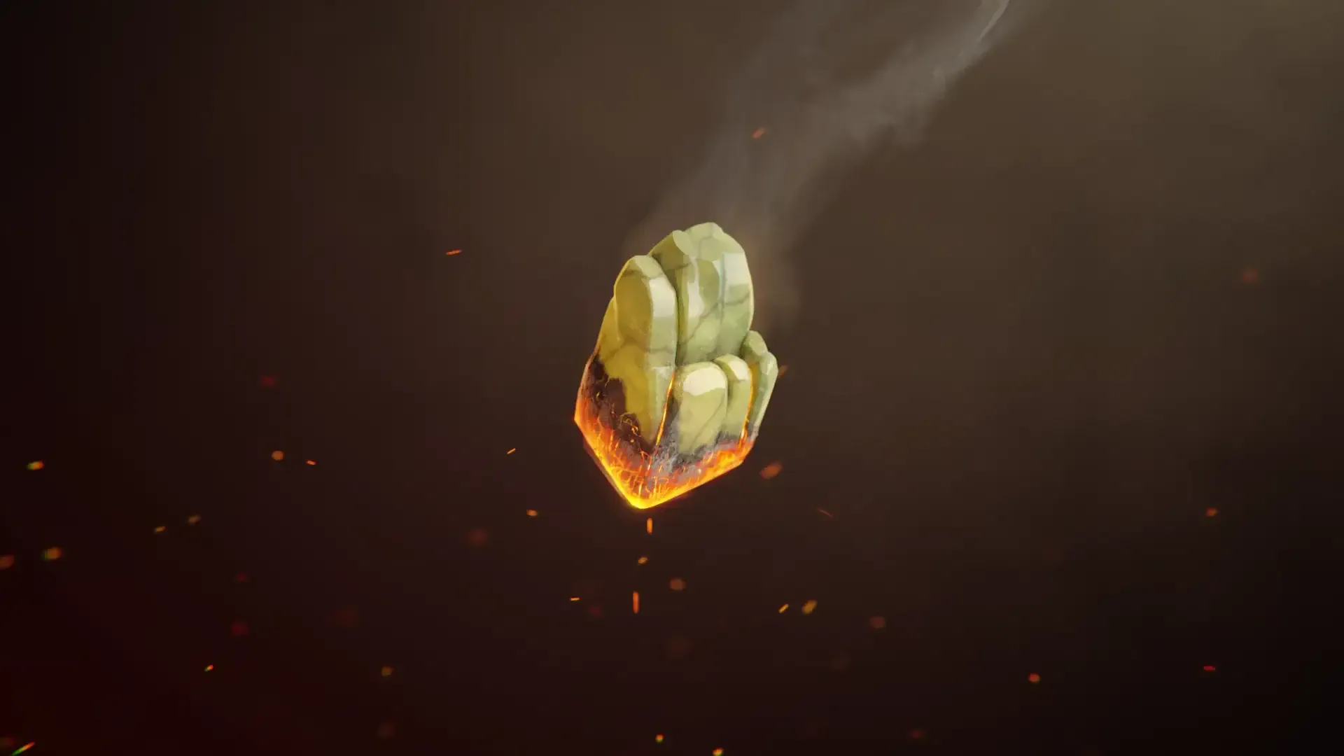 Jade Ember Studios hero poster showing a glowing stone in smoke and embers.