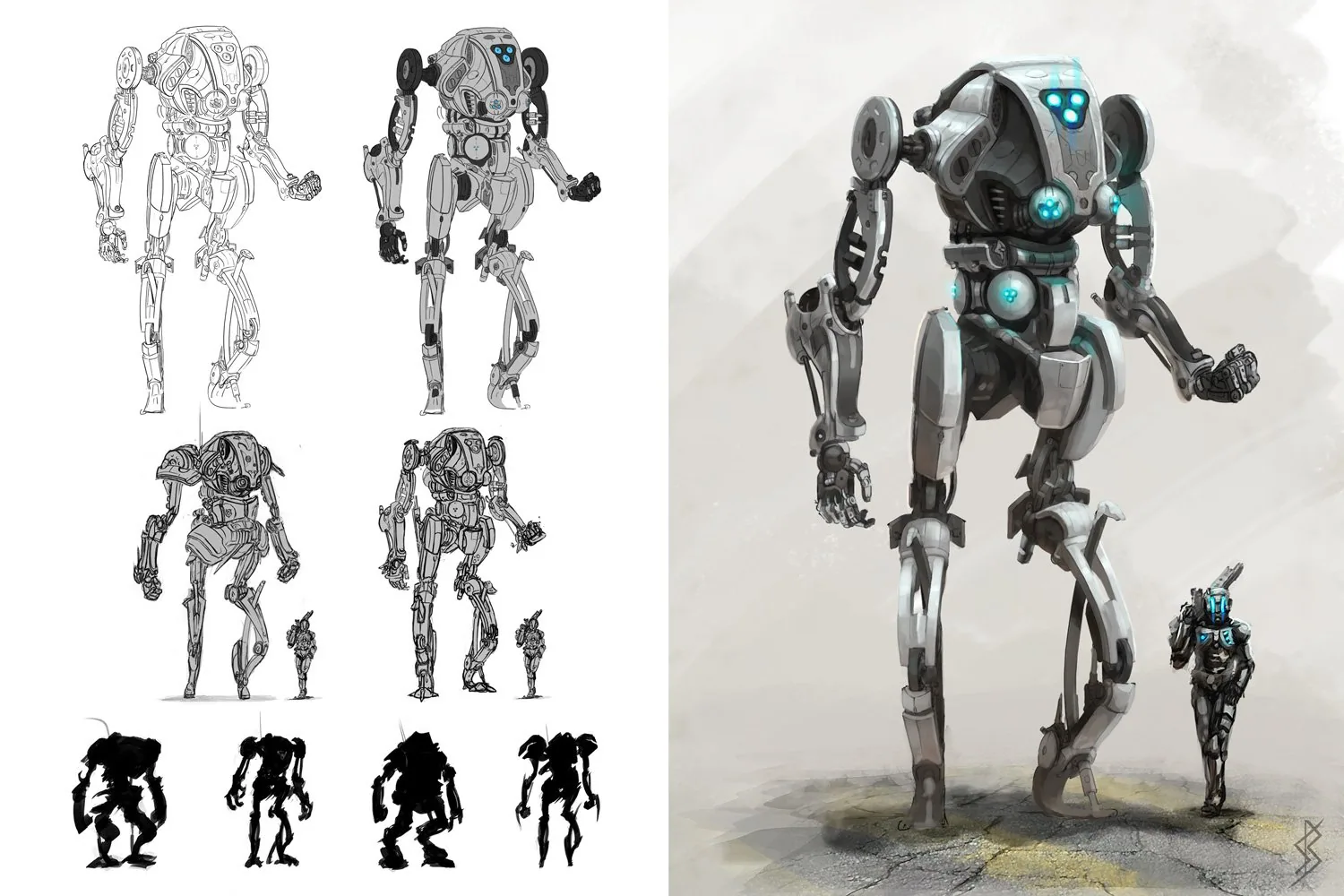 A science-fiction illustration layout with a large-scale subject