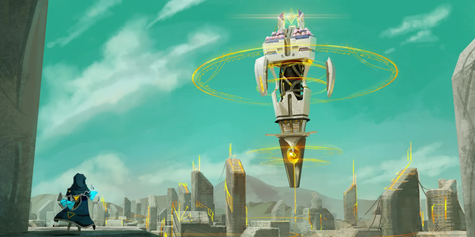 An illustrated view of a city from Reliquary