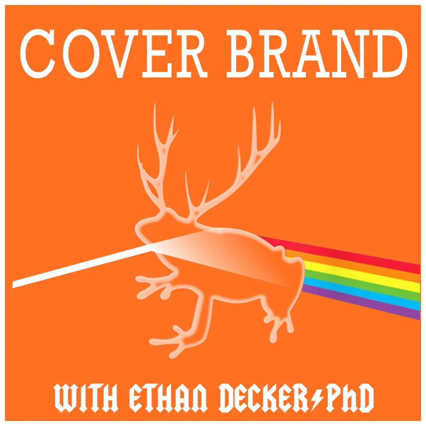Cover Brand artwork with a white deer silhouette split by white and rainbow beams on an orange background.